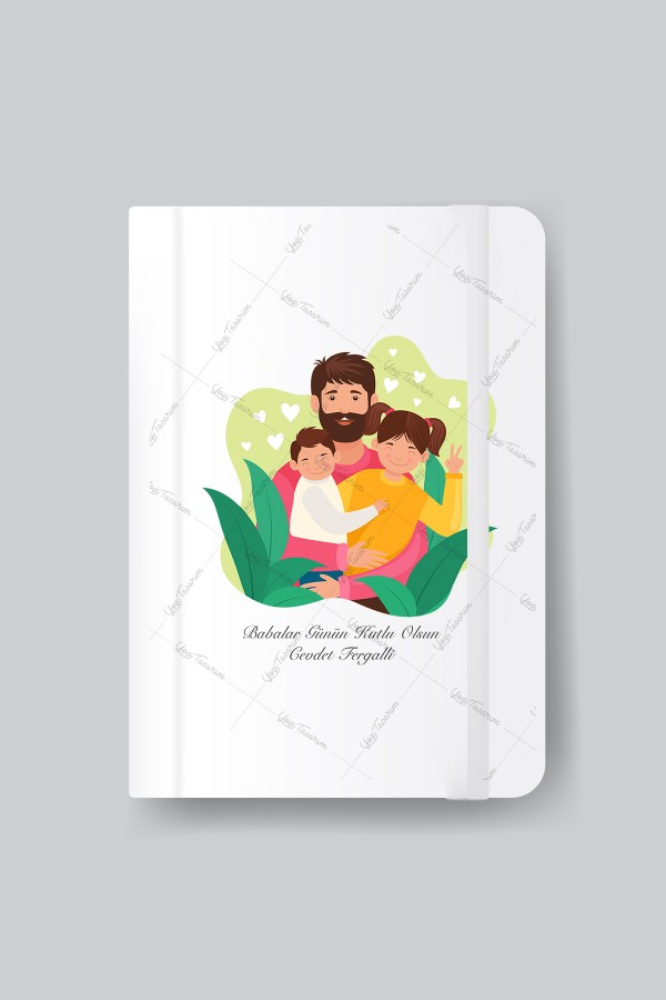Baba Erkek ve Kız Çocuk Figürlü İsme Özel Baskılı Ajanda Defter Babalar Günü