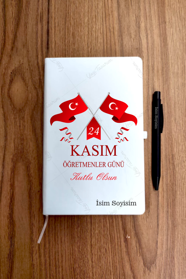 Öğretmenler Günü Bayraklı İsme Özel Ajanda Defter Kalem Set