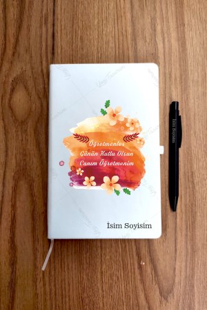 Öğretmenler Günü Çiçek Zemin Temalı İsme Özel Ajanda Defter Kalem Set