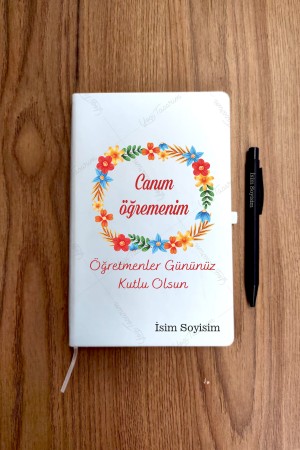 Öğretmenler Günü Canım Öğretmenim Yazılı Çiçek Temalı İsme Özel Ajanda Defter Kalem Set