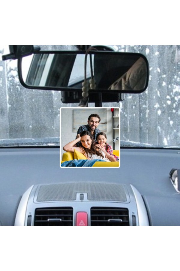 Resimli Kare Ahşap Dikiz Ayna Süsü