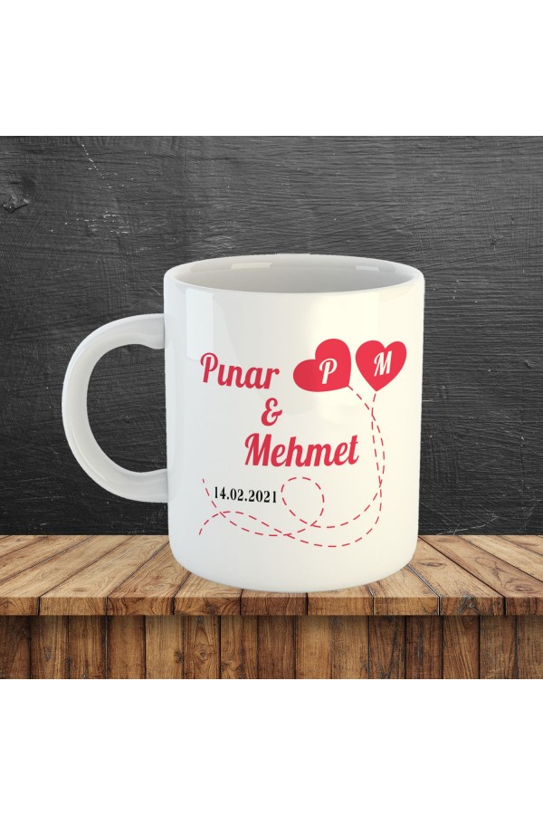 Çiftlere Özel İsim Baskılı Kupa Bardak