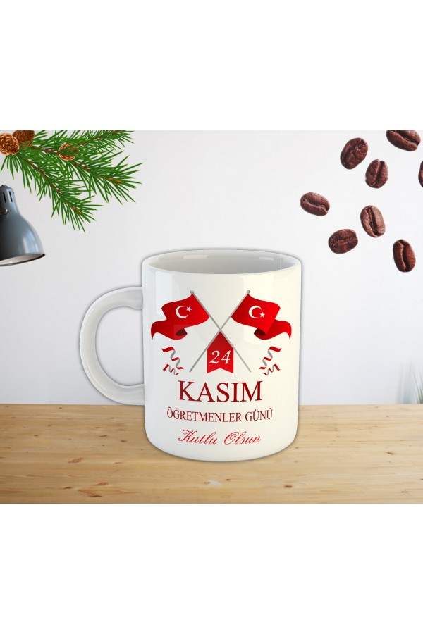 Öğretmenler Günü Bayraklı Kupa Bardak Baskı