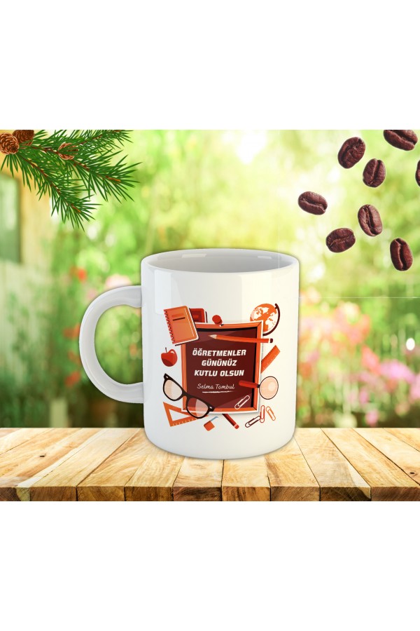 Öğretmenler Günü Tahta Temalı İsme Özel Kupa Bardak Baskı 2