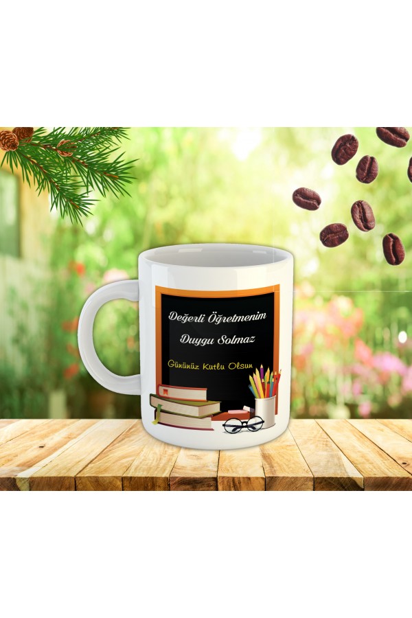 Öğretmenler Günü Tahta Temalı İsme Özel Kupa Bardak Baskı Öğretmenler Günü Tahta Temalı İsme Özel Kupa Bardak Baskı