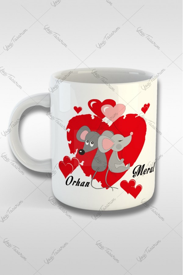 Özel Günler - Sevgililer Günü Fareli Kalp Temalı İsme Özel Kupa Bardak Baskı Özel Günler - Sevgililer Günü Fareli Kalp Temalı İsme Özel Kupa Bardak Baskı