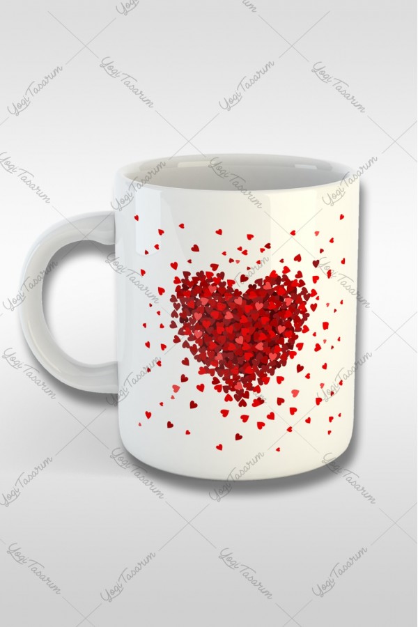 Sevgililer Günü Konfeti Kalp Temalı İsme Özel Kupa Bardak Baskı