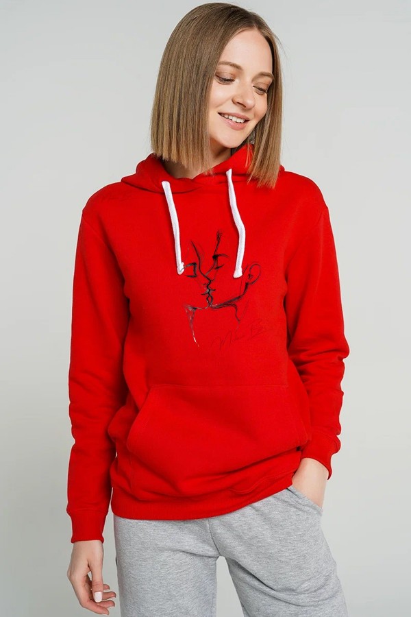 Öpüşen Çift Silüet Baskılı UNİSEX Oversize Kapüşonlu Sweatshirt %100 Pamuk