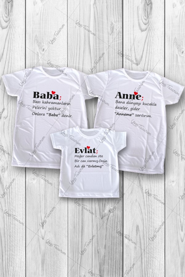 Anne Baba Evlat Aile Kombin Tişört Baskı