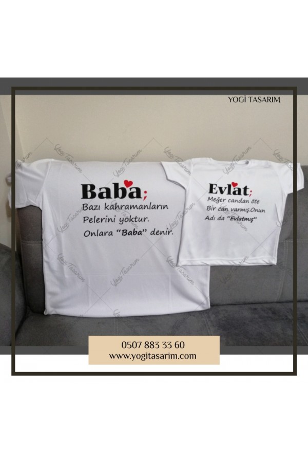 Baba Evlat Temalı Babalar Günü Kombin Tişört Baskı