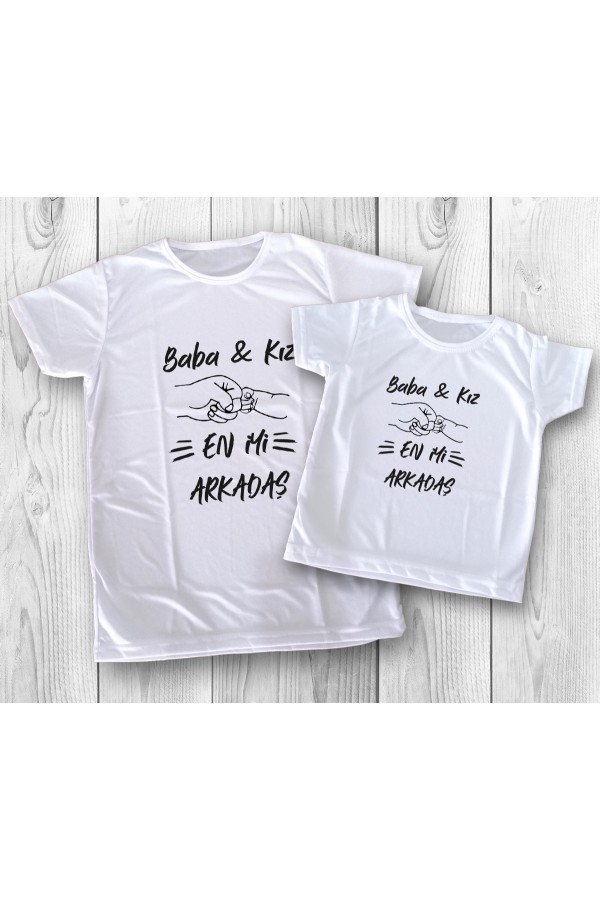 En İyi Arkadaşım Yazılı Baba Kız Kombin Tişört Baskı