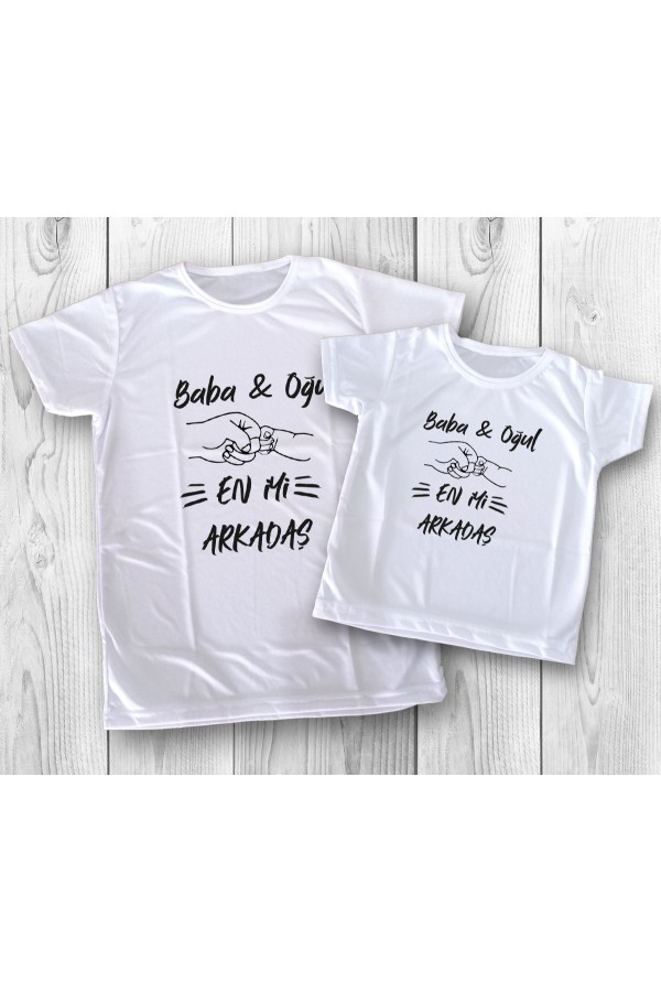 En İyi Arkadaşım Yazılı Baba Oğul Kombin Tişört Baskı