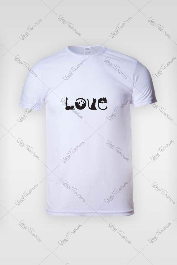 Kedili Love Yazılı Tişört