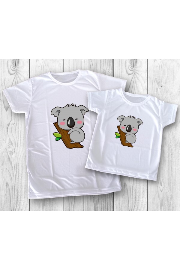 Koala Temalı Anne Çocuk Kombin Tişört Baskı Koala Temalı Anne Çocuk Kombin Tişört Baskı