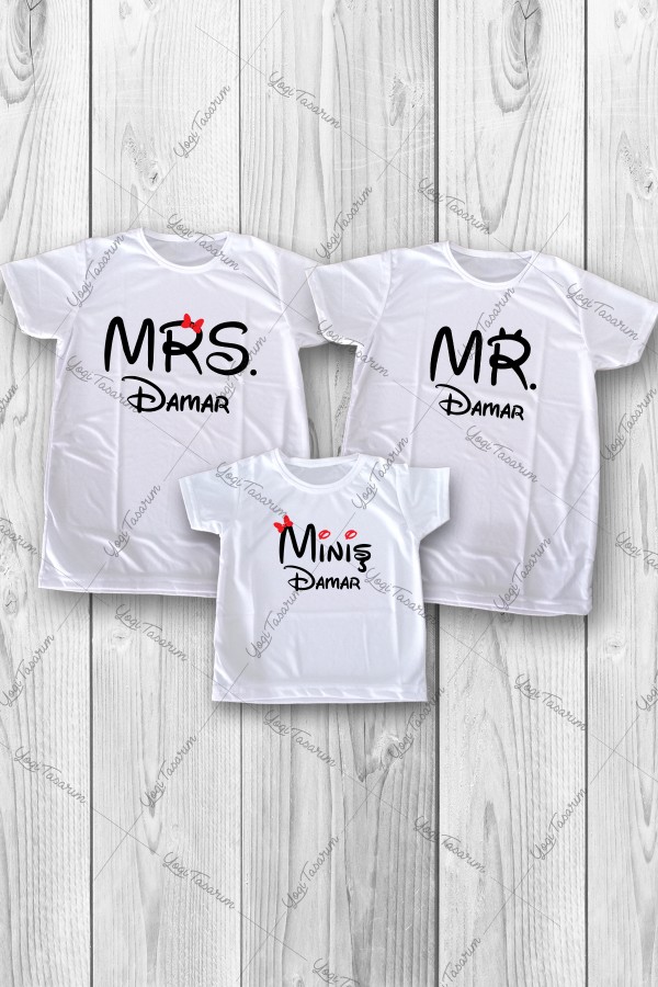 Miniş Mr Mrs Aile Kombin Tişört Baskı