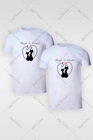 Çift İsimli Sevgili Kedi Silüet Temalı Kombin Tişört Baskı 2li Çift İsimli Sevgili Kedi Silüet Temalı Kombin Tişört Baskı 2li