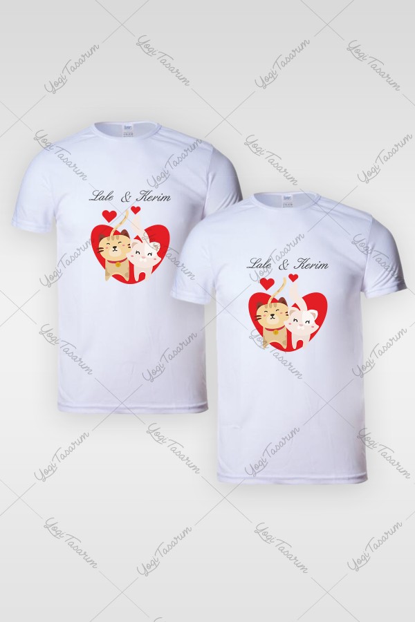 Kalp İçi Sevgili Kediler Temalı İsme Özel Kombin Tişört Baskı 2li Kalp İçi Sevgili Kediler Temalı İsme Özel Kombin Tişört Baskı 2li