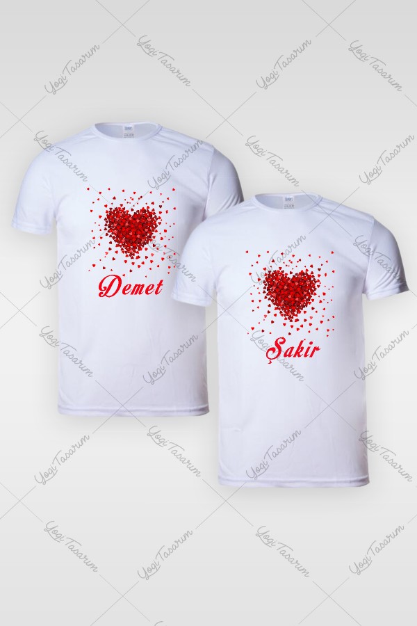 Patlayan Kalp Kombini İsme Özel Sevgili Tişört Baskı