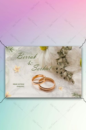 Yüzüklü Çiçekli Nişan Afişi Yatay