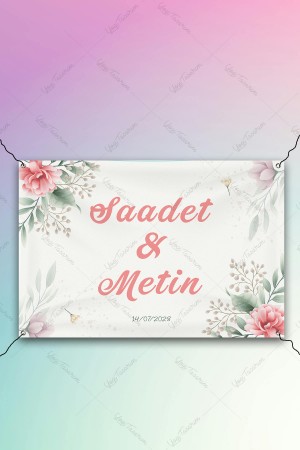 Pembe Çiçekli Mint Renk Afiş Yatay