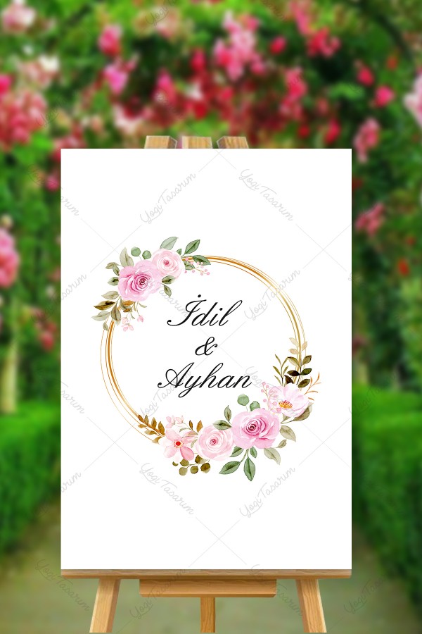 Çiçekli Yuvarlak Yaldızlı Karşılama Panosu