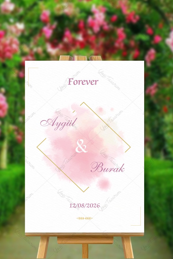 Dörtgen Çizgili Pembeli Forever Karşılama Panosu