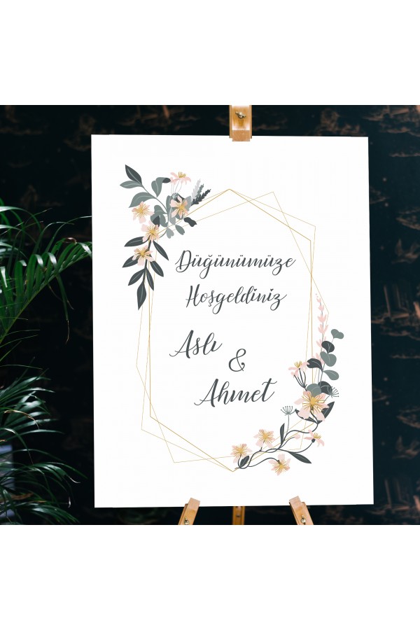 Düğünümüze Hoşgeldiniz Temalı Gold Karşılama Panosu