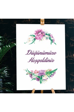 Düğünümüze Hoşgeldiniz Temalı Mor Çiçekli Karşılama Panosu Düğünümüze Hoşgeldiniz Temalı Mor Çiçekli Karşılama Panosu