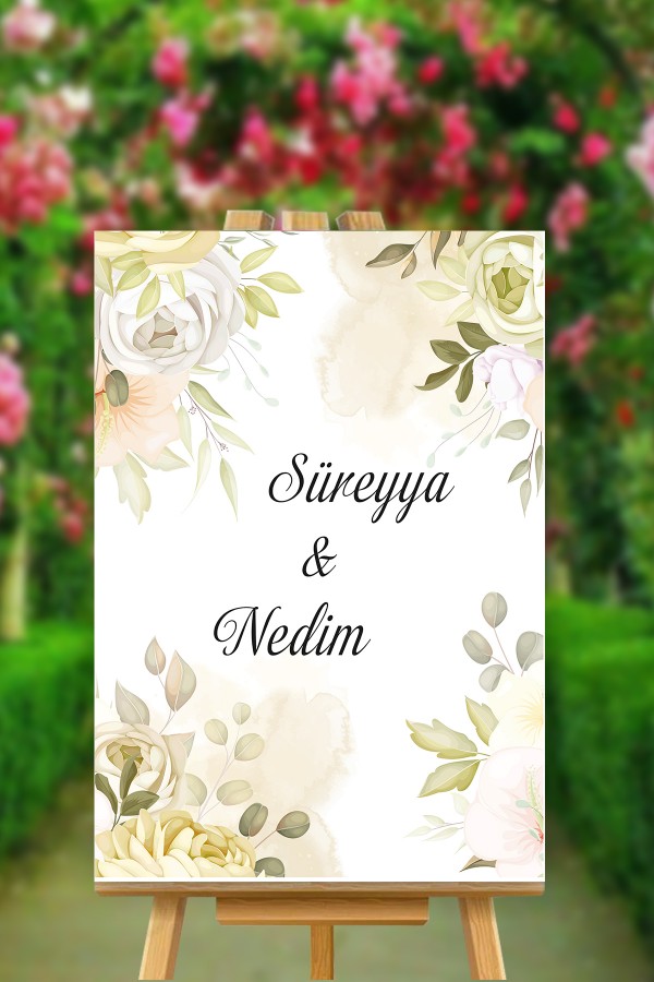 Güllü Yapraklı İsme Özel Karşılama Panosu