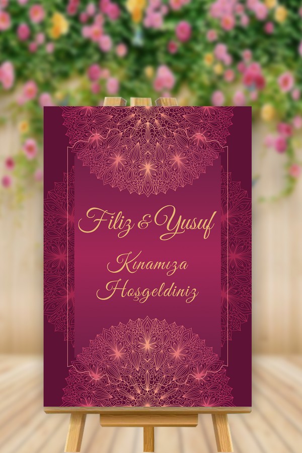 Kınamıza Hoş Geldiniz Çift İsimli Mor Karşılama Panosu