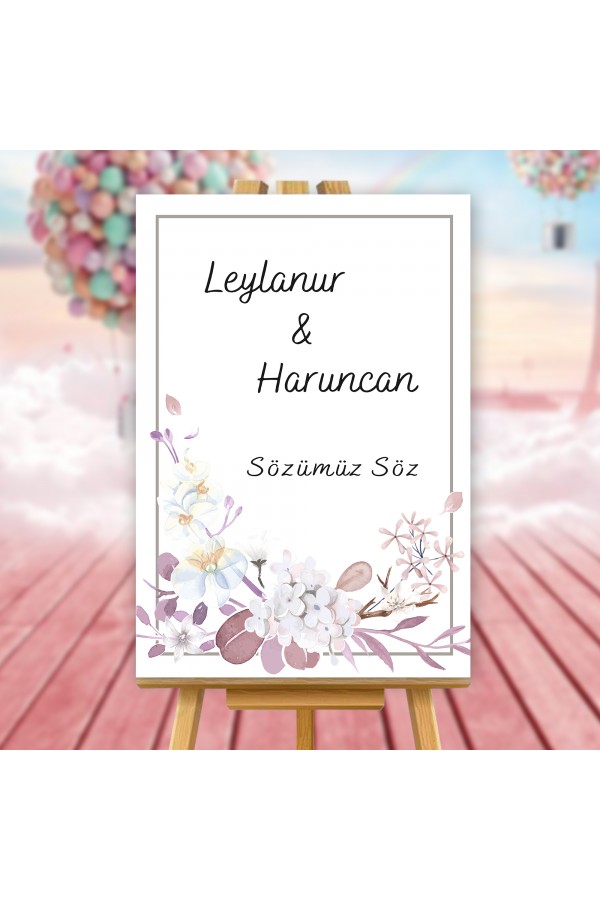 Mor Çiçekli Sözümüz Söz Temalı Karşılama Panosu
