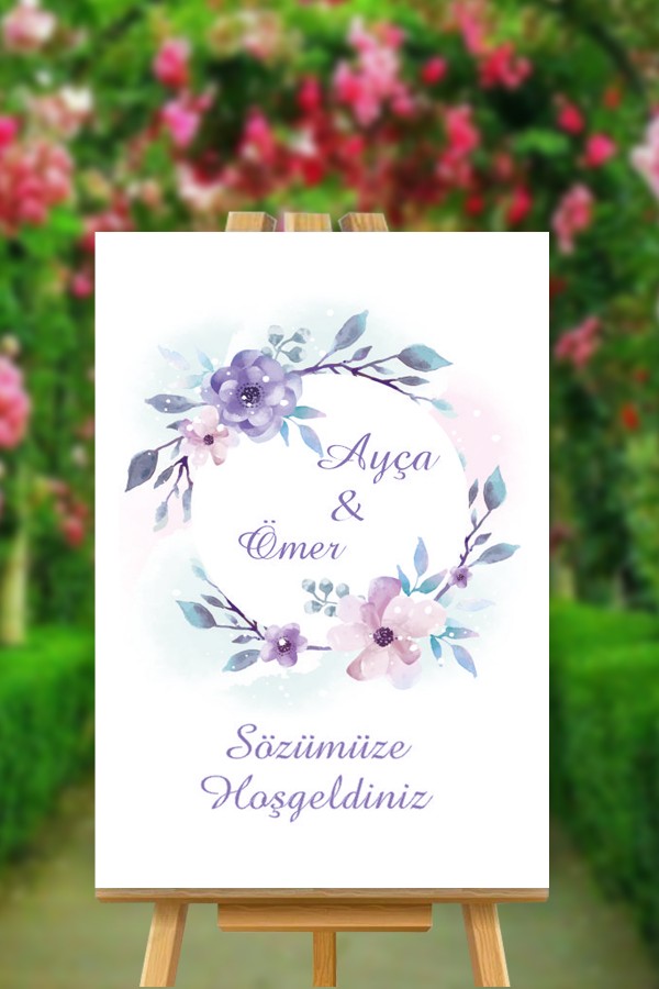 Morlu Çiçekli İsimli  Söz Karşılama Panosu