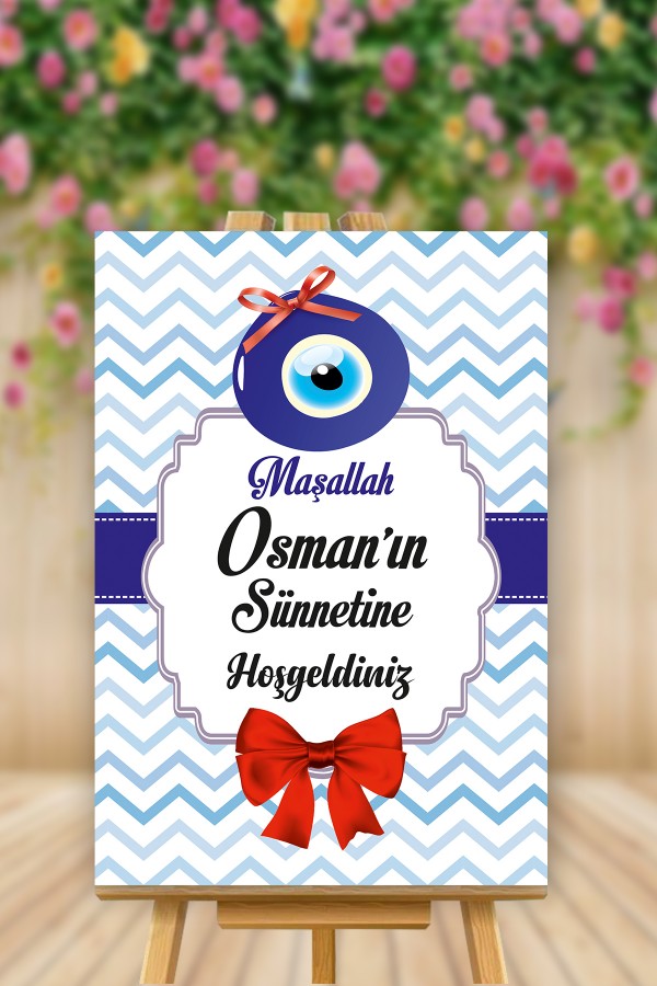 Nazar Boncuklu Şeritli Sünnet Karşılama Panosu