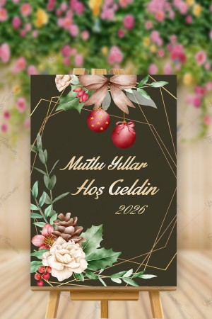 Mutlu Yıllar Kahverengi Yeni Yıl Temalı Karşılama Panosu