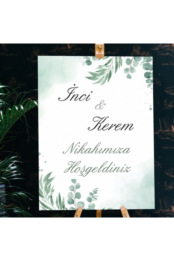 Nikahımıza Hoşgeldiniz Temalı yeşil Karşılama Panosu