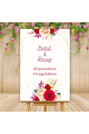 Nişanımıza Hoşgeldiniz Kırmızı Çiçekli Gold Temalı Karşılama Panosu Nişanımıza Hoşgeldiniz Kırmızı Çiçekli Gold Temalı Karşılama Panosu