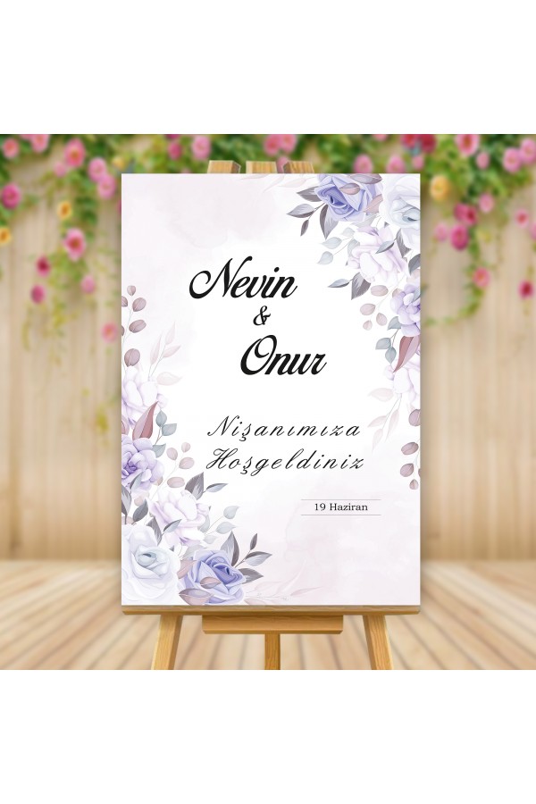 Nişanımıza Hoşgeldiniz Mor Çiçek Temalı Karşılama Panosu