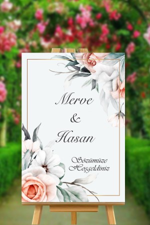 Pudra Çiçekli İsimli Söz Karşılama Panosu Pudra Çiçekli İsimli Söz Karşılama Panosu