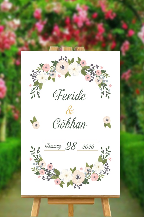 Renkli Çiçekli İsme Özel Karşılama Panosu