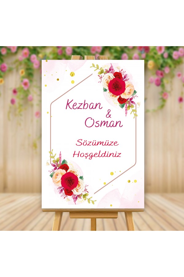 Sözümüze Hoşgeldiniz Kırmızı Gül Temalı Karşılama Panosu