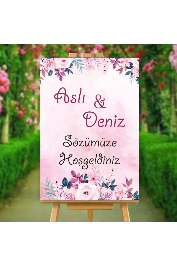 Sözümüze Hoşgeldiniz Temalı Pembe Karşılama Panosu