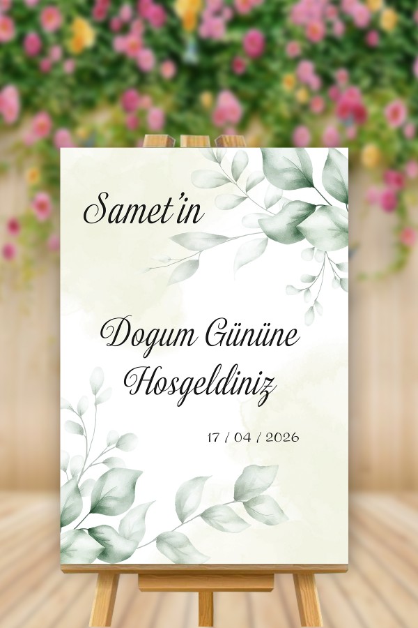 Yeşil Yapraklı Doğum Gününe Hoşgeldiniz Temalı Karşılama Panosu
