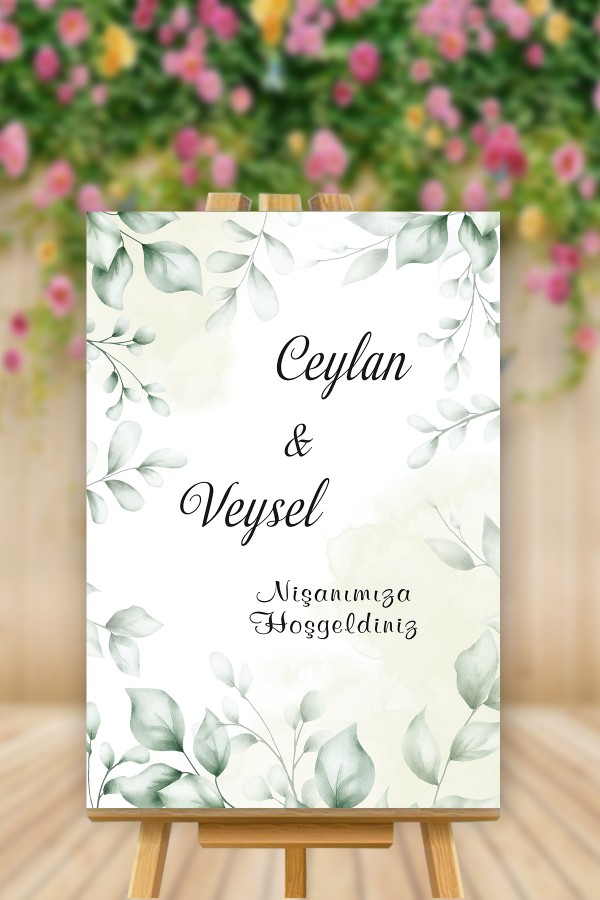 Yeşil Yapraklı Nişanımıza Hoşgeldiniz Temalı Karşılama Panosu