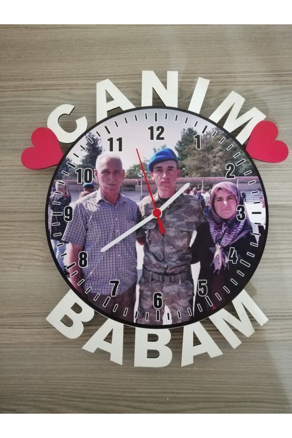 Canım Babam Yazılı Resimli Ahşap Duvar Saati
