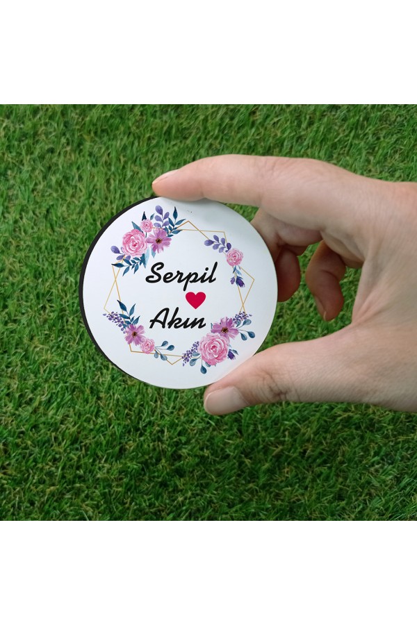 Mor Çiçekli Ahşap Magnet