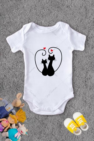 Anne-Baba Çocuk Aşkı Kedili Silüet Temalı Bebek Zıbını