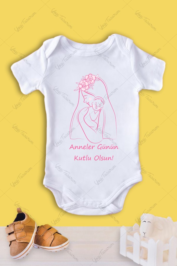 Anne Bebek Figürlü Anneler Gününe Özel Baskılı Bebek Zıbını