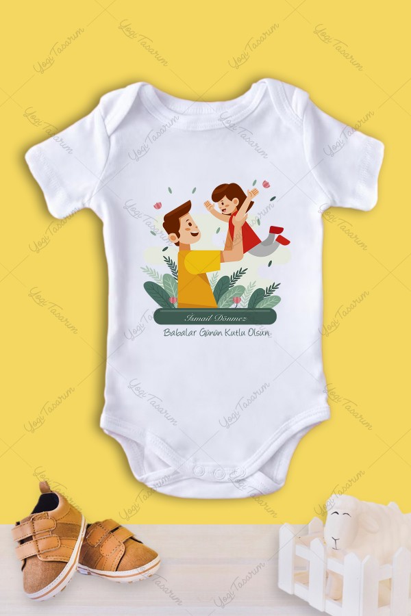 Babalar Günü Baba Kız Karakter Temalı İsme Özel Baskılı Bebek Zıbını