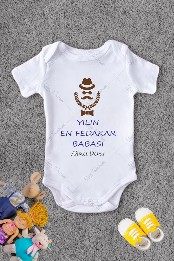 Figürlü İsme Özel Yılın En Fedakar Babası Temalı Bebek Zıbını