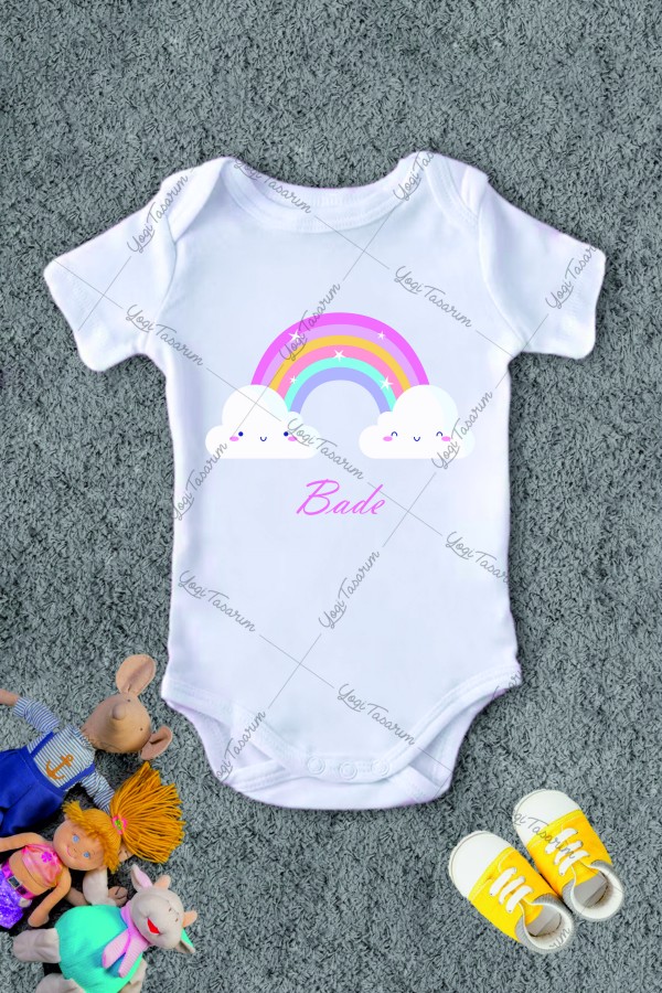 İsme Özel Bulutlu Gökkuşağı Temalı Bebek Zıbını